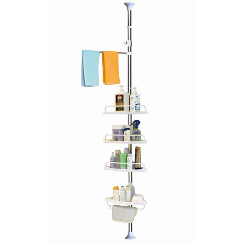 乐天商城 - HRS 浴室収納 ラック コーナーラック お風呂 つっぱり段 高さ115~310cm 浴室 シャンプー ラック 浴室用ラック 収納 コーナー 棚 タオル シャンプー 置き 突っ張り バス お風呂場 キッチン トイレ