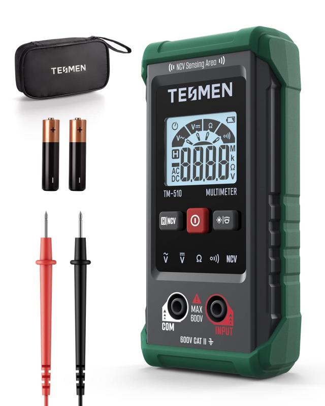 TESMEN TM-510 テスター マルチメータ、4000カウント デジタル 小型 マルチメーター、スマート測定オートレンジ、非接触電圧検知機能付き、 AC/DC電圧計 抵抗 連続性