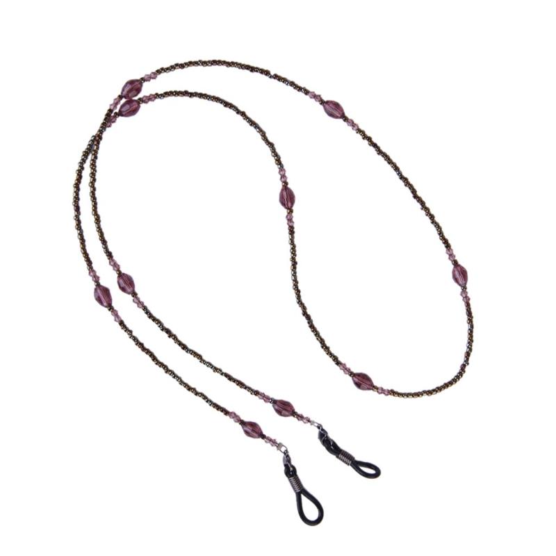 [HuaChongChong] メガネストラップ メガネチェーン サングラスストラップ グラスコード 落下防止 調整可能 ナイロン 金属コイル 軽量 男女兼用 おしゃれ ボヘミアン パープル ビーズ 水晶 プレ