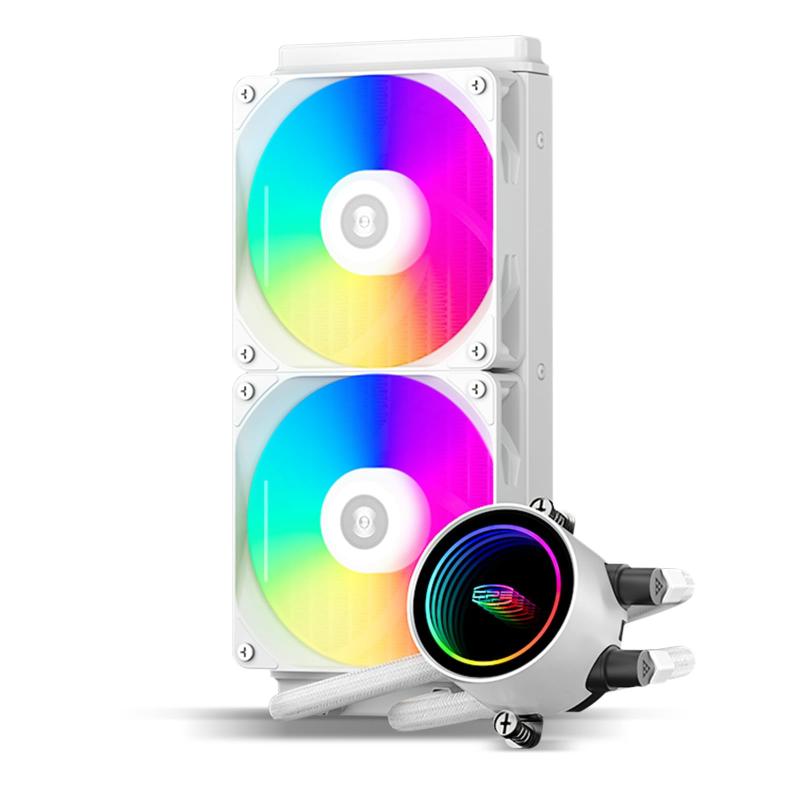 PCCOOLER CPS DA240 ARGB AIO Liquid Cooler 240mm CPU Cooler with Dual ARGB Fans, High-Performance 3000RPM Pump Speed, Efficient 240mm AIO Cooler for PC Gaming, White
