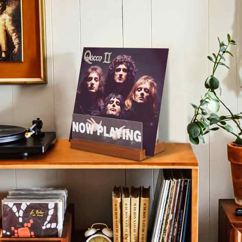 Lampeez レコードスタンド Now Playing レコード展示 木製 アクリル製 LEDランプ デスク収納 USB電源付き LEDディスプレイ イルミネーション