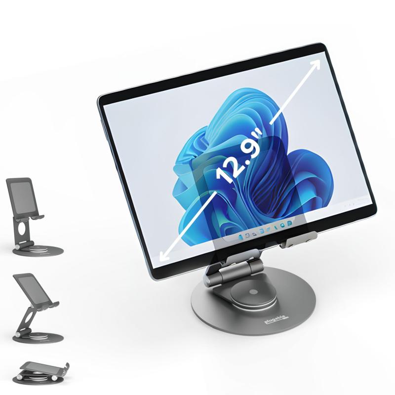 Plugable 回転式 タブレットスタンド ユニバーサル スマートフォンや12.9 インチまでのタブレットに対応 土台が 360 度回転可能