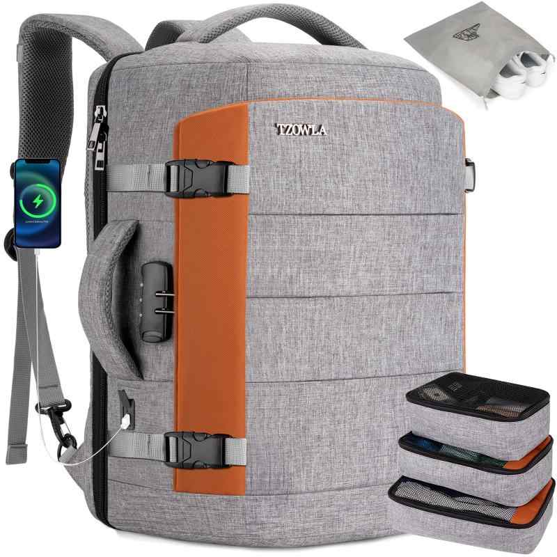 [Tzowla] 40L 旅行用ラップトップバックパック 機内持ち込み可 大容量 盗難防止 USBポート付き ビジネス デイパック トラベルバッグ メンズ レディース 17.3インチ