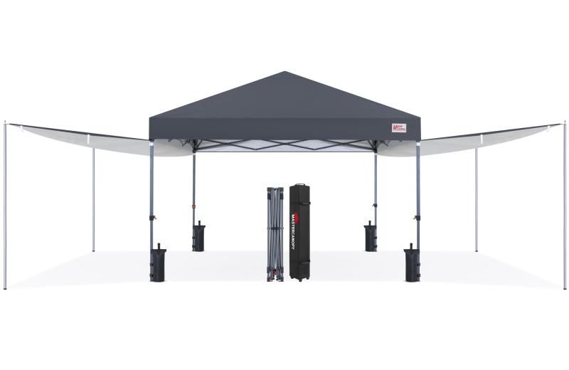 マスターキャノピー（MASTERCANOPY）ワンタッチタープテント サイドシート二枚+サイドポール四本セット オーニングタープ 大型 サンシェード 日除け アウトドア スチールフレーム 耐水 三段