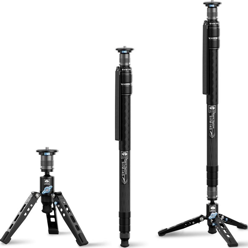 SIRUI SVM-165 カメラ一脚 足付き 68.7インチ プロフェッショナル カーボンファイバー一脚 流体ビデオヘッド付き ワンステップ高さ調整 軽量旅行用一脚 DSLR カメラ用 モジュール式 最大荷重 22ポ