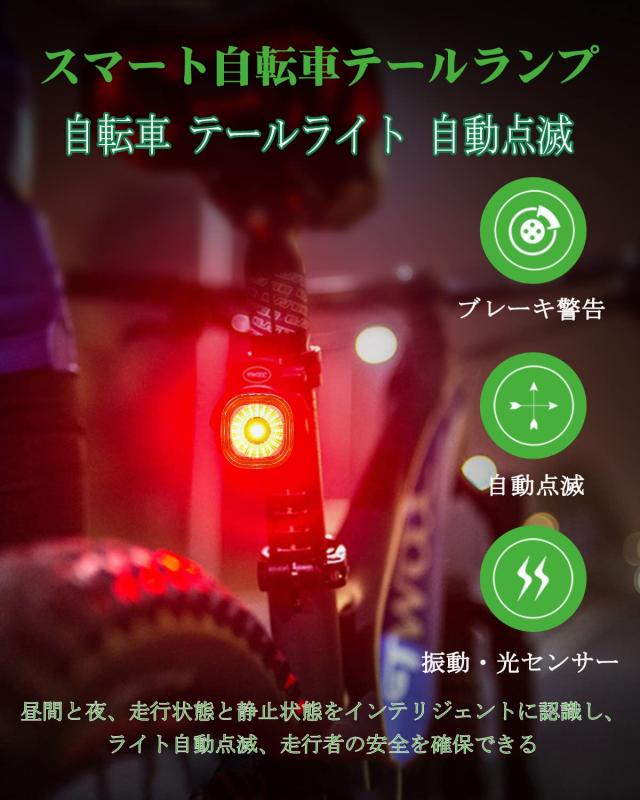 LAOPAO 自転車 テールライト 自動点灯 スマートブレーキ警告 振動・光センサー 自...