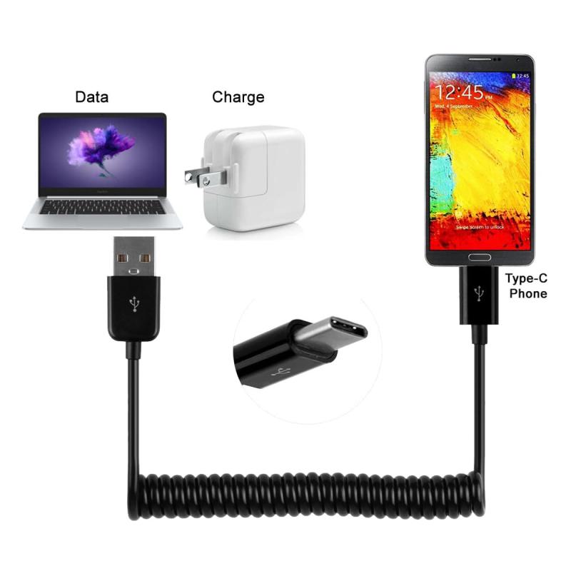 JsERブラック10 ftばねスパイラルUSB - C USB 3.1 Type C to USBデータケーブルfor電話