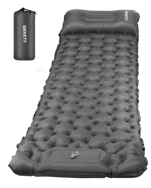エアーマット GEKETY 【約10CM厚さ】 キャンプ マット 足踏み式 無限連結可能 枕付き エアマット キャンプ 防災 車中泊 厚手 軽量 コンパクト 防水防潮 持ち運び便利 簡単収納 収納袋付き