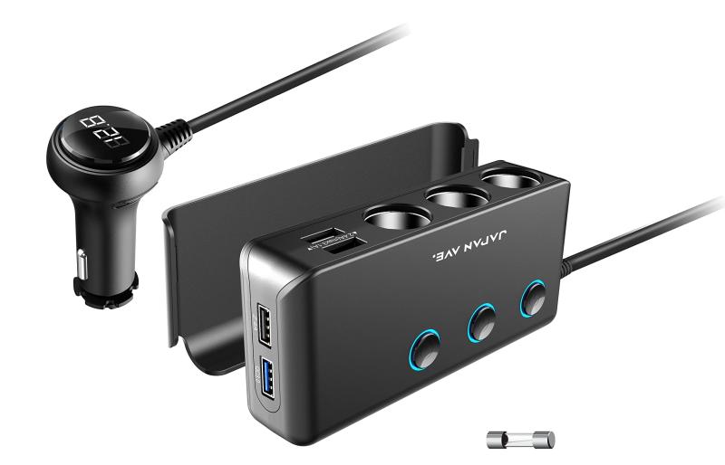 シガーソケット JAPAN AVE.(ジャパンアベニュー) 【 Quick Charge 3.0 搭載 】USB (最大8.5A/5V) 急速充電 増設カーチャージャー 3連 ソケット USB ×4ポート / 12-24V車 電源ソケット 分配器