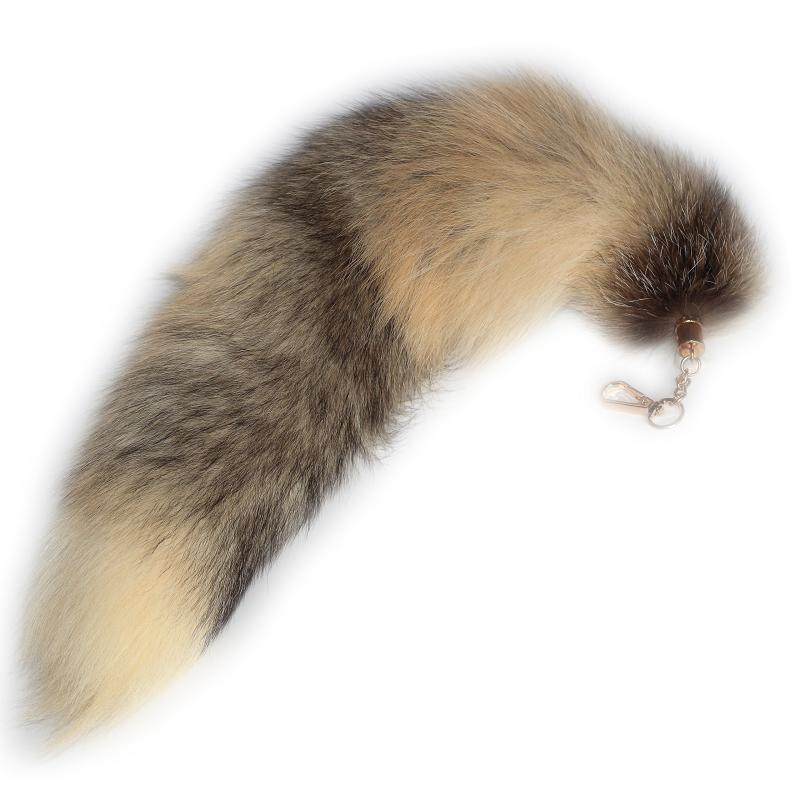 乐天商城 - 43cm Supper Huge and Fluffy Golden Gray Fox Tail Fur Cosplay Toy Handbag Accessories Key Chain Ring Hook Tassels by HonestShop