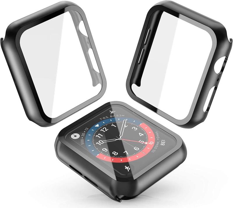 Smilelane【2個】対応 Apple Watch Series 4/5/6/SE/7/8/9/10 用 ケース, PC素材 一体型 ガラスケース Series 4/5/6/SE/7/8/9/10 保護カバー