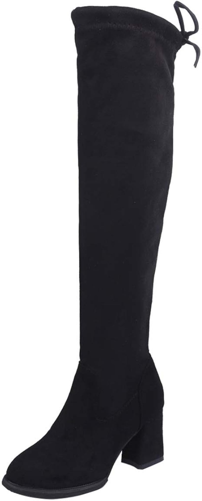 樂天商城 - ニーハイブーツ レディース ストレッチ スエード 黒 太ヒール ロング 美脚 脚長 (ブラック, 23.5 cm)