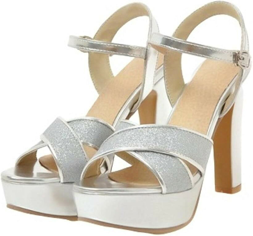 厚底サンダル レディース ハイヒール 12cm バックベルト (シルバー, 23.0 cm)(4.0)