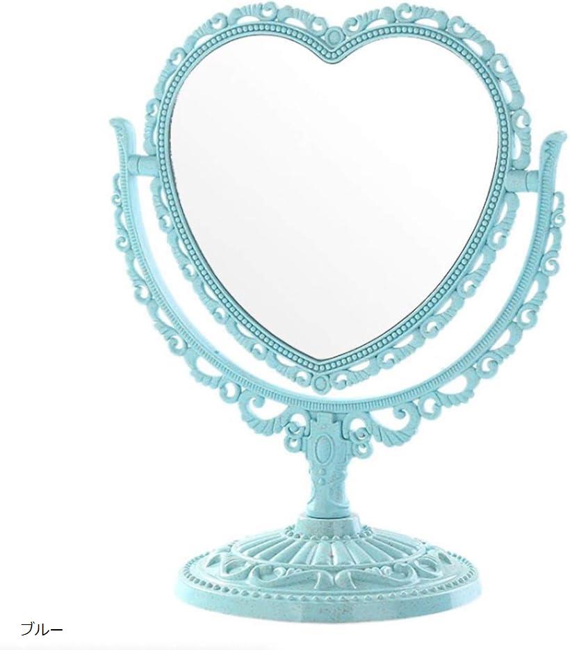 卓上 ミラー ハート 型 かわいい お洒落 メイク アップ コスメ 美容 化粧 鏡 スタンド 360度回転 ピンク パープル ベージュ ブルー