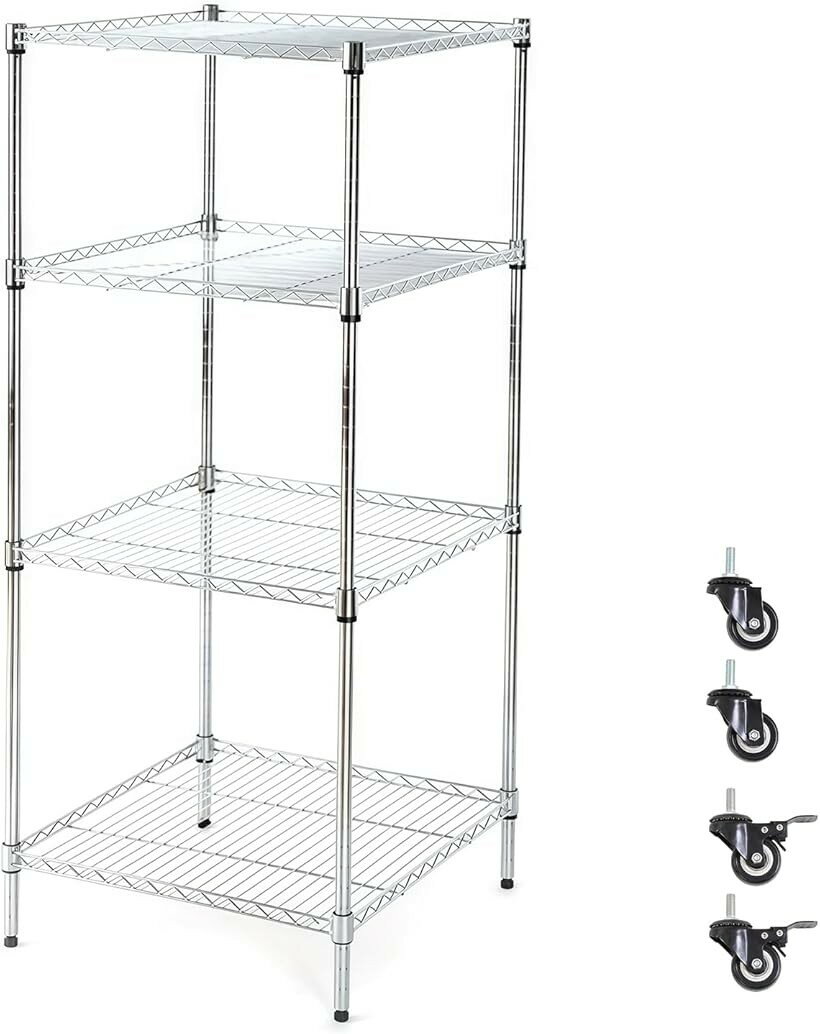 樂天商城 - スチールラック キャスター付き スリム ポール径19mm 全体耐荷重約150kg 棚の高さ調整可能 サビにくい コンパクト 収納ラック キッチンラック ワイヤーラック (シルバー, 幅40-4段)