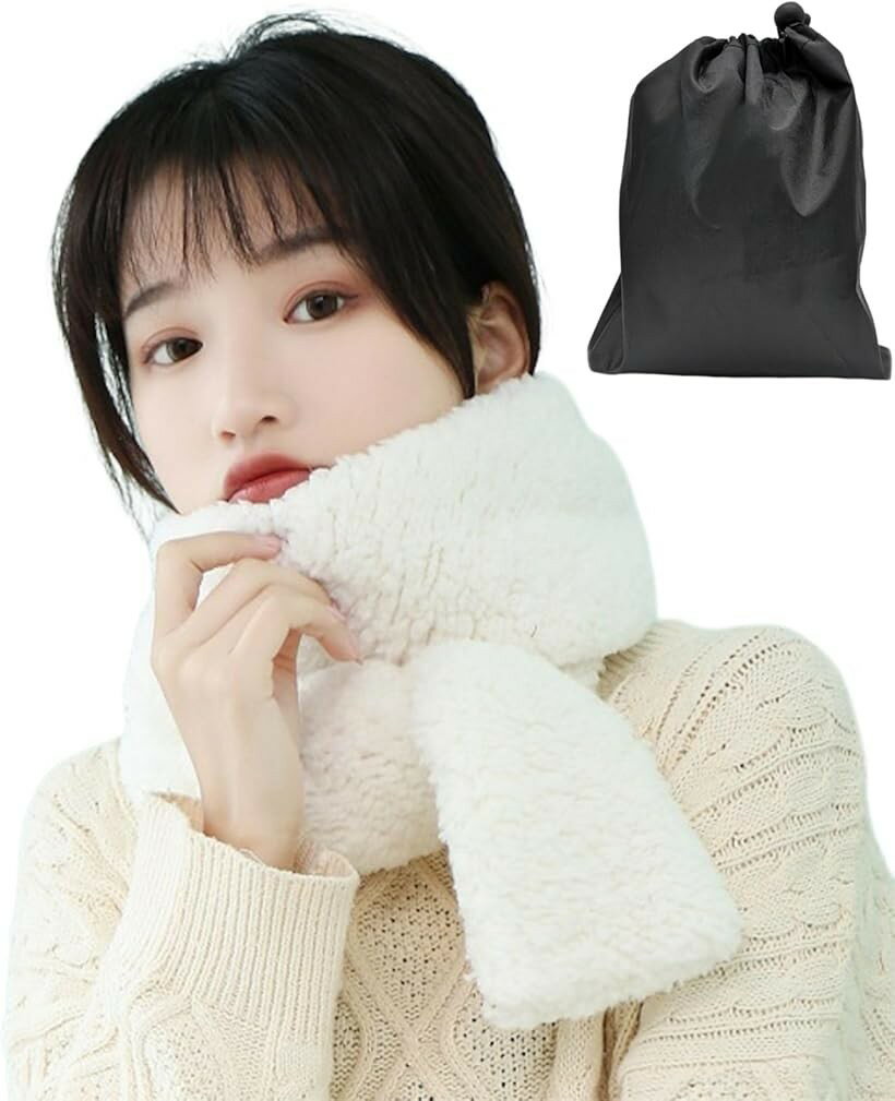 マフラー レディース もこもこ ふわふわ 柔らかい 軽い コンパクト ボア 防寒 (ホワイト, Free Size)