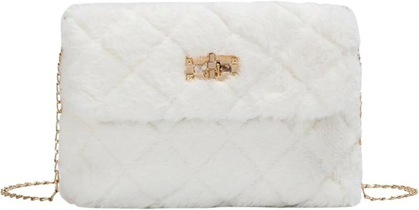 Rakuten - キルティング ミニバッグ ファーバッグ ショルダーバッグ レディース モコモコ 斜めがけ ホワイト (ホワイト)