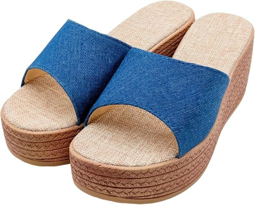 Rakuten - デニムミュール 厚底 レディース デニムサンダル 紺 フラット (ネイビー, 24.5 cm)