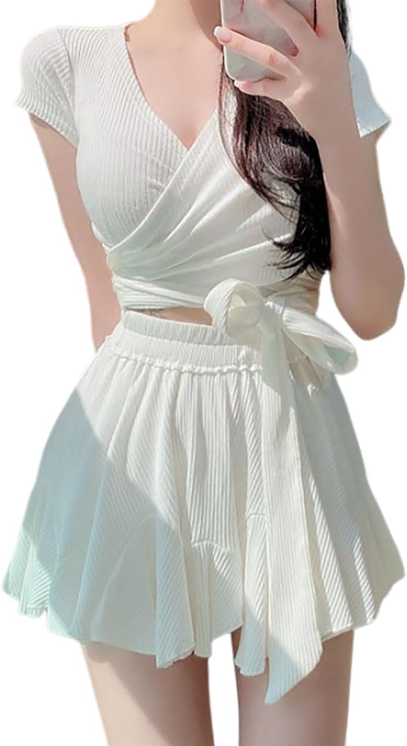morytrade レディース水着 2点セット ドレス風 スカートパンツ