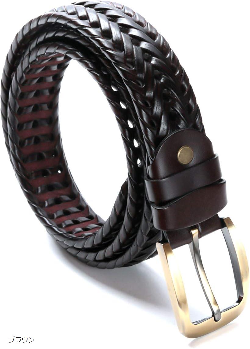 ハレウィズ ベルト メンズ メッシュ レザー 本革 編み込み ビジネス カジュアル ブラック ライト レッド ブラウン