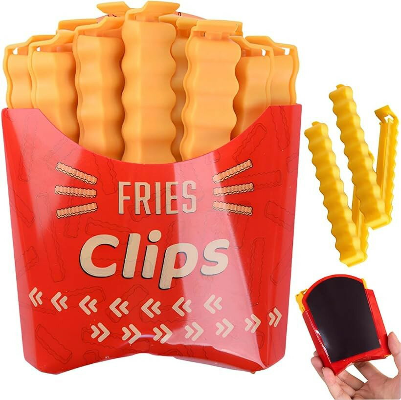 袋止めクリップ フードクリップ フライドポテト型 マグネット 個性的 密閉 12本1組 (レッド, 中)