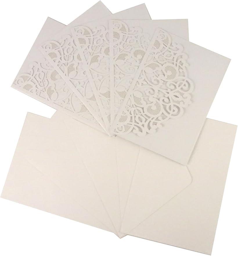 メッセージカード 多目的 挨拶状 レース風ポケット付き 三つ折り式 無地カード付 封筒付 フォトカード 白 5冊