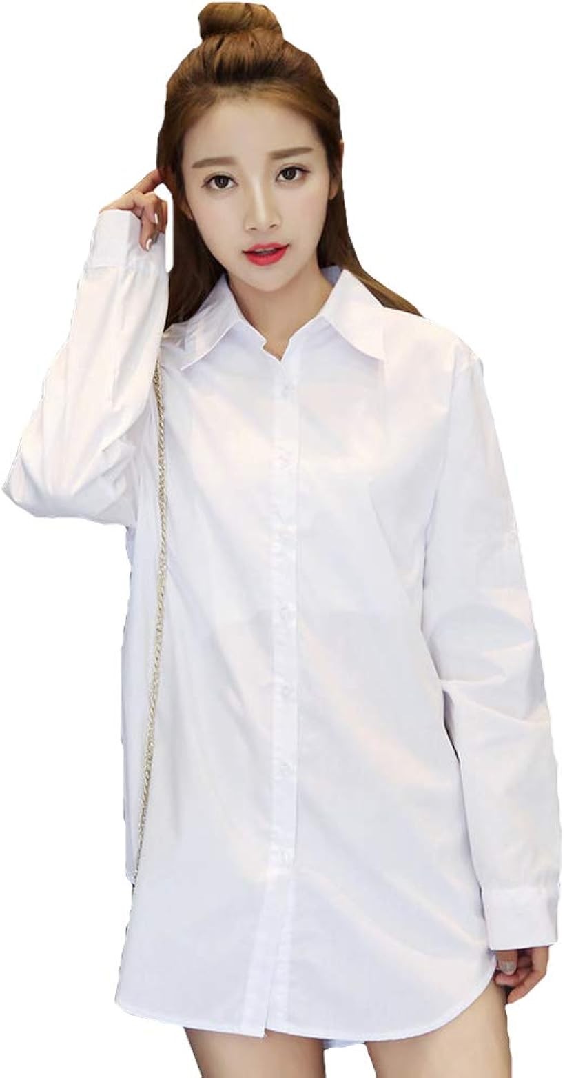 Rakuten - 白シャツ レディース 彼シャツ 長袖 大きいサイズ ブラウス XL (ホワイト, XL)