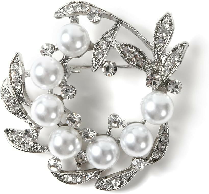 ティグロス ブローチ コサージュ パール セレモニー シルバー ゴールド フォーマル リング ジャケット スーツ ギフト 結婚式 お呼ばれ ドレス パーティー ピン クリップ おしゃれ 花 りぼん 専用BOX付 (シルバー)