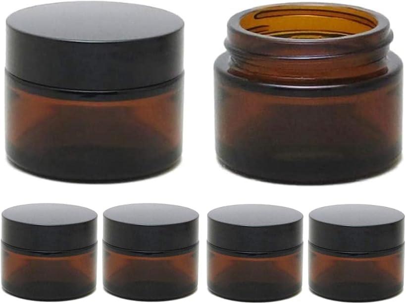 【楽天ランキング1位入賞】クリーム容器 30g 遮光瓶 ガラス製 クリームジャー つめかえ 保存用 中蓋付き ブラウン 6個セット