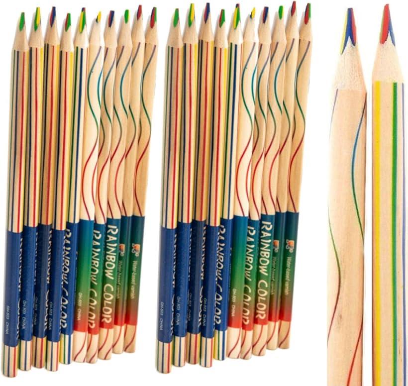 色鉛筆 カラフル レインボー 虹色 赤 黄 青 緑 かわいい 4色芯 20本セット