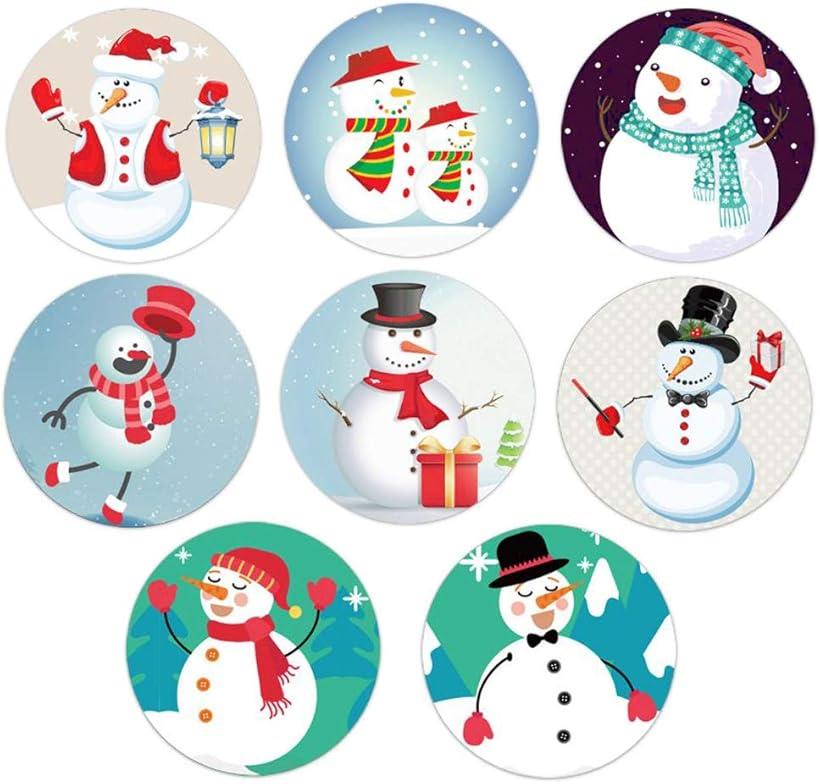 カワイイ 雪だるま スノーマン 8種類 クリスマス シール 3.8cm 約 500シール 約62シールx8種 XmasシーズンのギフトラッピングにE651R
