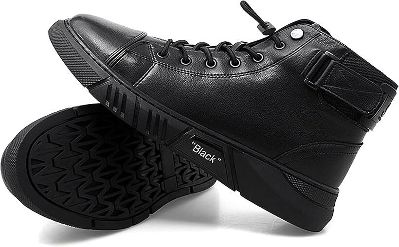 Rakuten - クロス ショートブーツ メンズ 厚底 歩きやすい 編み上げ サイドファスナー PU レザー 合皮 履きやすい ハイカット レースアップ ジップ ワークブーツ 通勤 通学 ビジネス カジュアル アウトドア (ブラック, 25.5 cm)