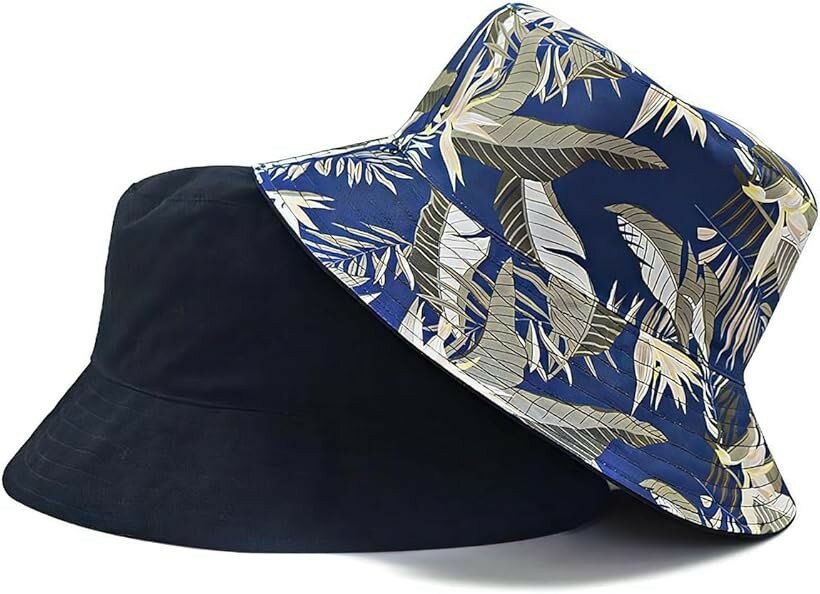 For Women - クロス バケハ メンズ 紐付き 大きいサイズ 柄 深め バケットハット リバーシブル キャップ キャンプ 帽子 頭が大きい でかい ストラップ ビッグ 特大 おしゃれ アウトドア (ネイビー/leaf, 58.0-60.0 cm)