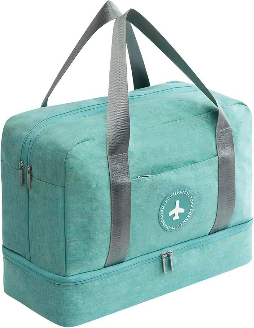Tote Bag - クロス スポーツバッグ 軽量 大容量 フィットネス ジム ヨガ シューズ収納 おしゃれ アウトドア 多機能 ナイロン 衣類 かわいい 靴入れ付き ポケット付き バスケ バスケット バレーボール ゴルフ テニス プール トート (ブルー)