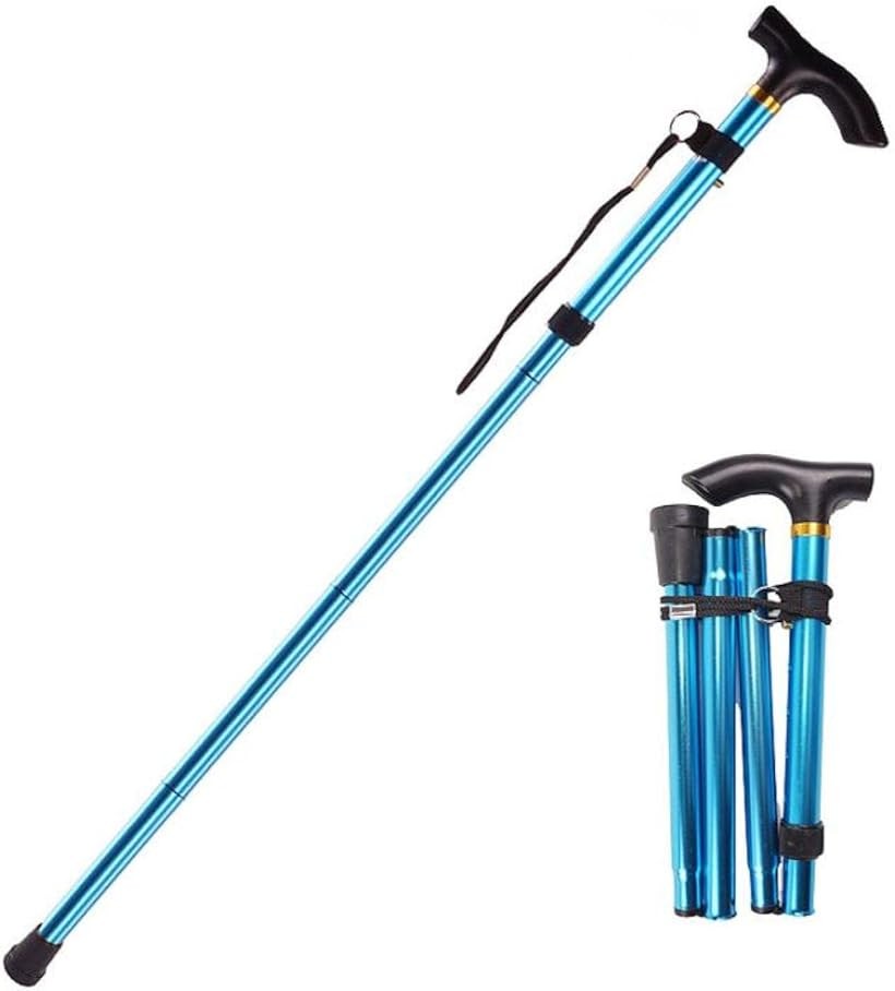 Rakuten - 杖 折りたたみ 軽量 ステッキ 介護 男性 女性 おしゃれ 伸縮 5段階調整 ブルー (ブルー)