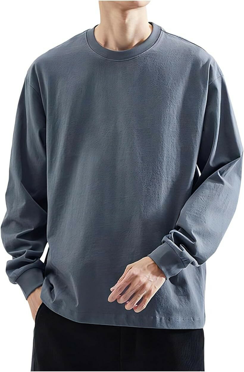 Rakuten - クロス ロンティー メンズ 綿 無地 ストリート 長袖 tシャツ シンプル クルーネック 丸首 アウトドア カジュアル かっこいい お洒落 コットン ゆったり ロングスリーブ 透けない 部屋着 インナー 肌着 (チャコールグレー, XL)