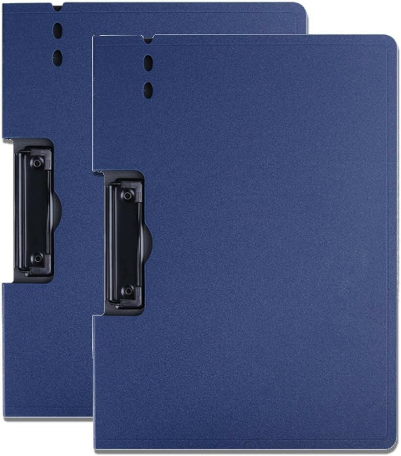 Rakuten - バインダー A4 縦 横 クリップボード 2つ折り ペンホルダー付 2個セット ネイビー (ネイビー, 横)