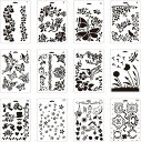 ステンシルシート 花 葉っぱ 12枚組 描画 テンプレート ステンシルプレート 26x17.8cm
