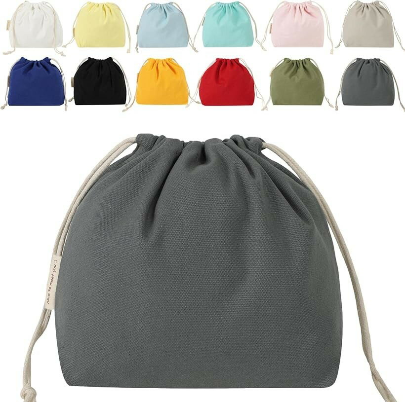Drawstring Bags - 巾着袋 帆布 無地 お洒落 かわいい パステルカラー 和色 Mサイズ 鉛色なまりいろ (鉛色［なまりいろ］, Mサイズ)