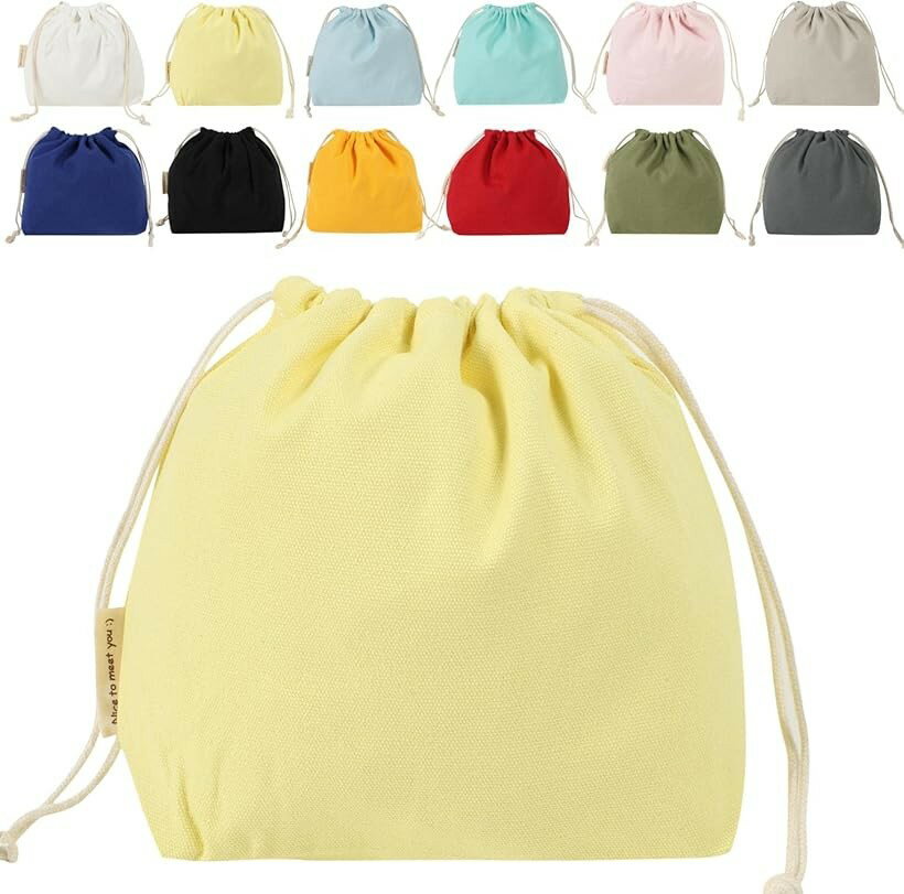 Drawstring Bags - 巾着袋 帆布 無地 お洒落 かわいい パステルカラー 和色 Mサイズ 黄檗色きはだいろ (黄檗色［きはだいろ］, Mサイズ)