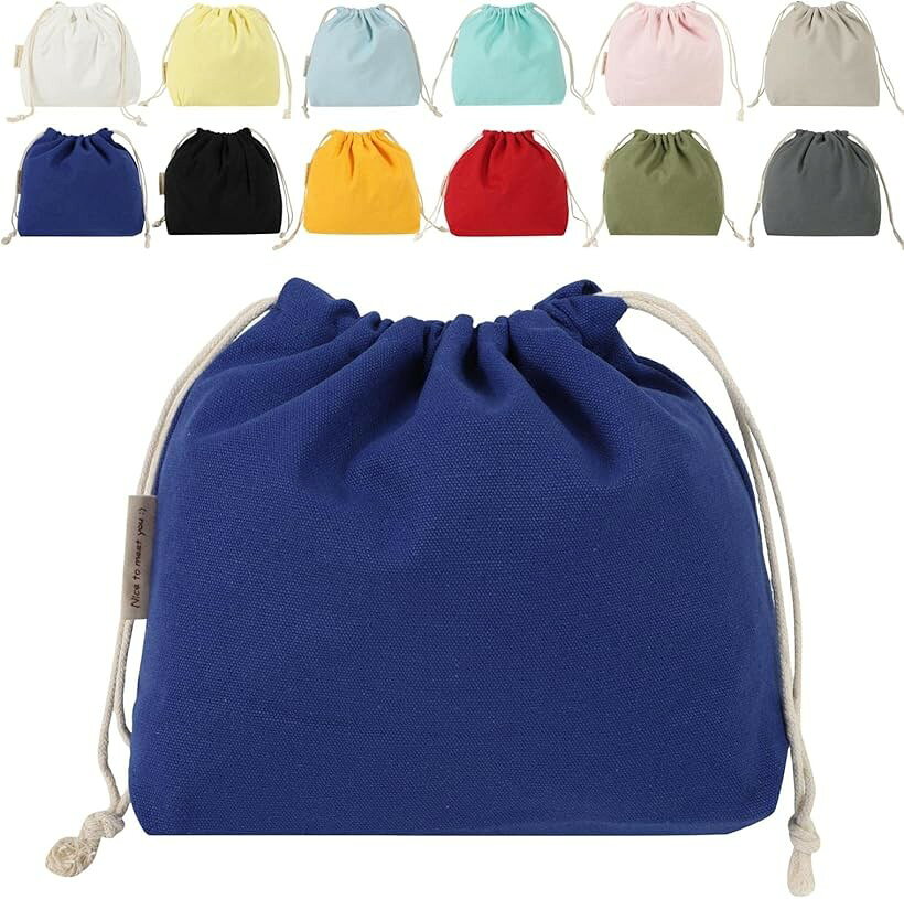 Drawstring Bags - 巾着袋 帆布 無地 お洒落 かわいい パステルカラー 和色 Sサイズ 瑠璃色るりいろ (瑠璃色［るりいろ］, Sサイズ)