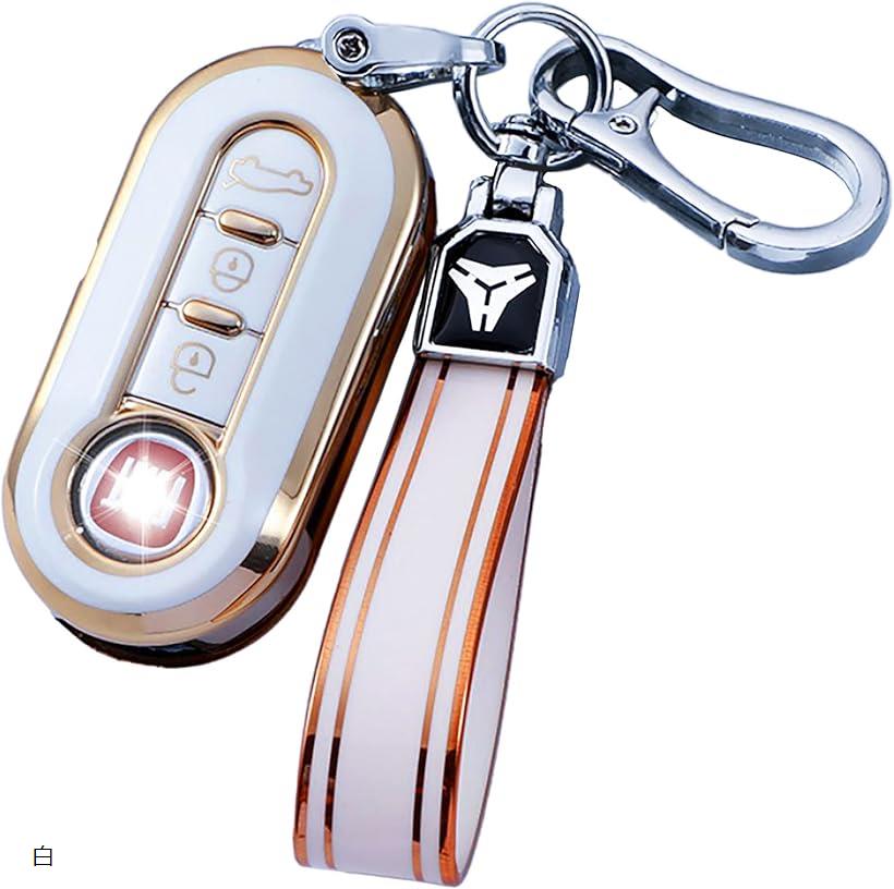 互換品エイチアンドビー 汎用 スマートキー カバー キーケース フィアット500 アバルト595 695 キーホルダー FIAT500 ABARTH Panda Punto ブルー レッド ブラック グリーン 白