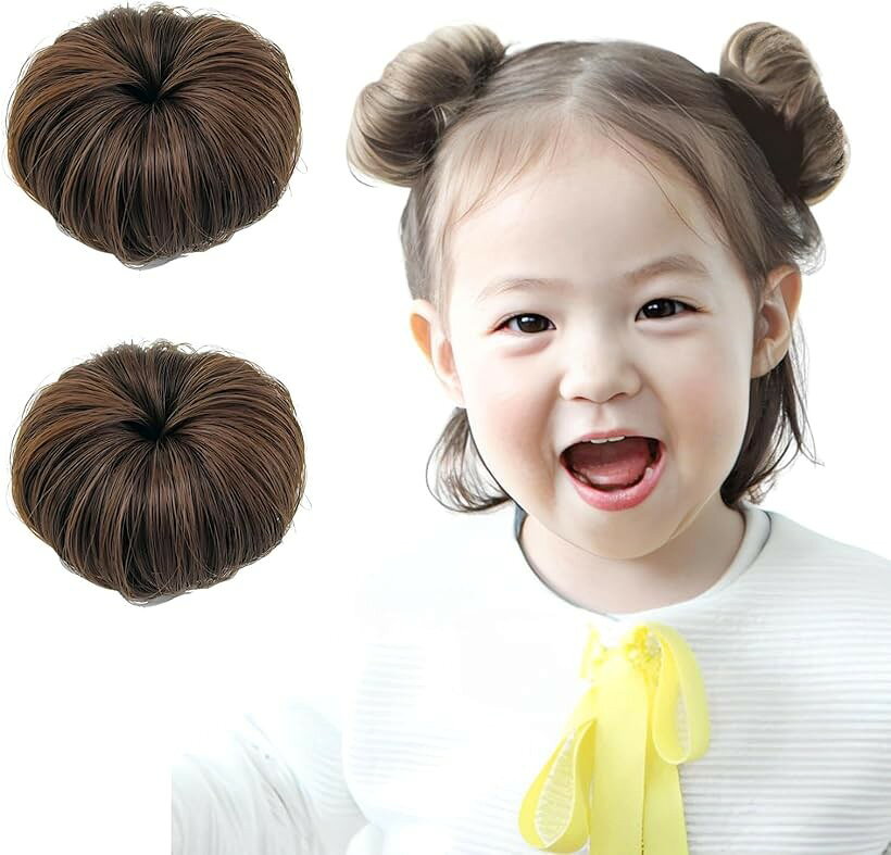 おだんごウィッグ お団子ウィッグ 子ども用 エクステ つけ毛 かわいい 2個セット ライトブラウン (ライトブラウン)