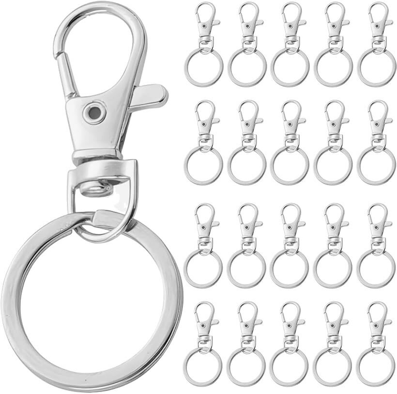 Rakuten - キーホルダー キーリング ナスカン アクセサリ 金属 かわいい 20個セット 25mm シルバー (シルバー, 25mm)