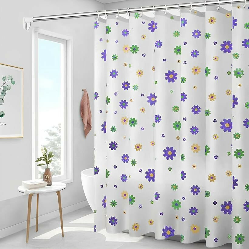 シャワーカーテン バスカーテン カラフル 防水 厚手 かわいい おしゃれ 間仕切り 花 パープル (花（パープル）)