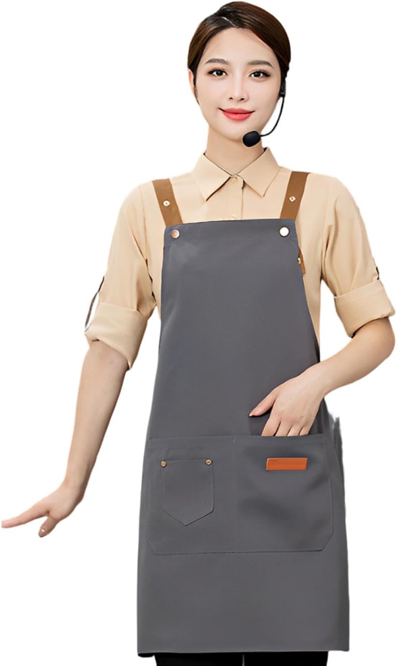 樂天商城 - エプロン カフェエプロン おしゃれ かわいい メンズ レディース 防水 防油 シンプル グレー (グレー, Free Size)