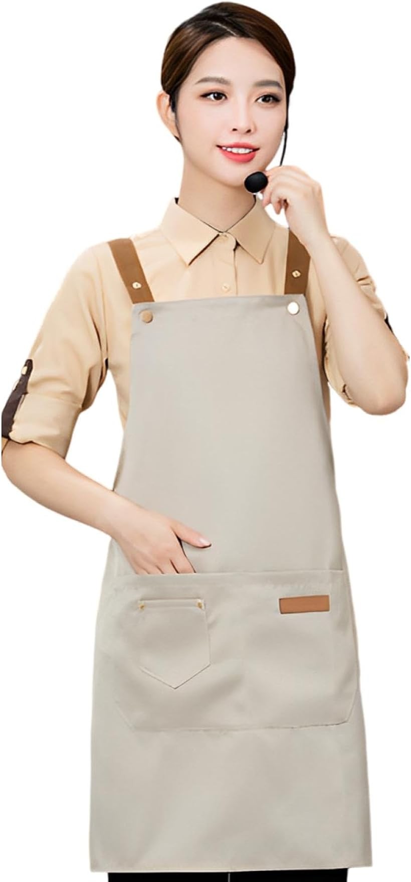 Rakuten - エプロン カフェエプロン おしゃれ かわいい メンズ レディース 防水 防油 シンプル ベージュ (ベージュ, Free Size)