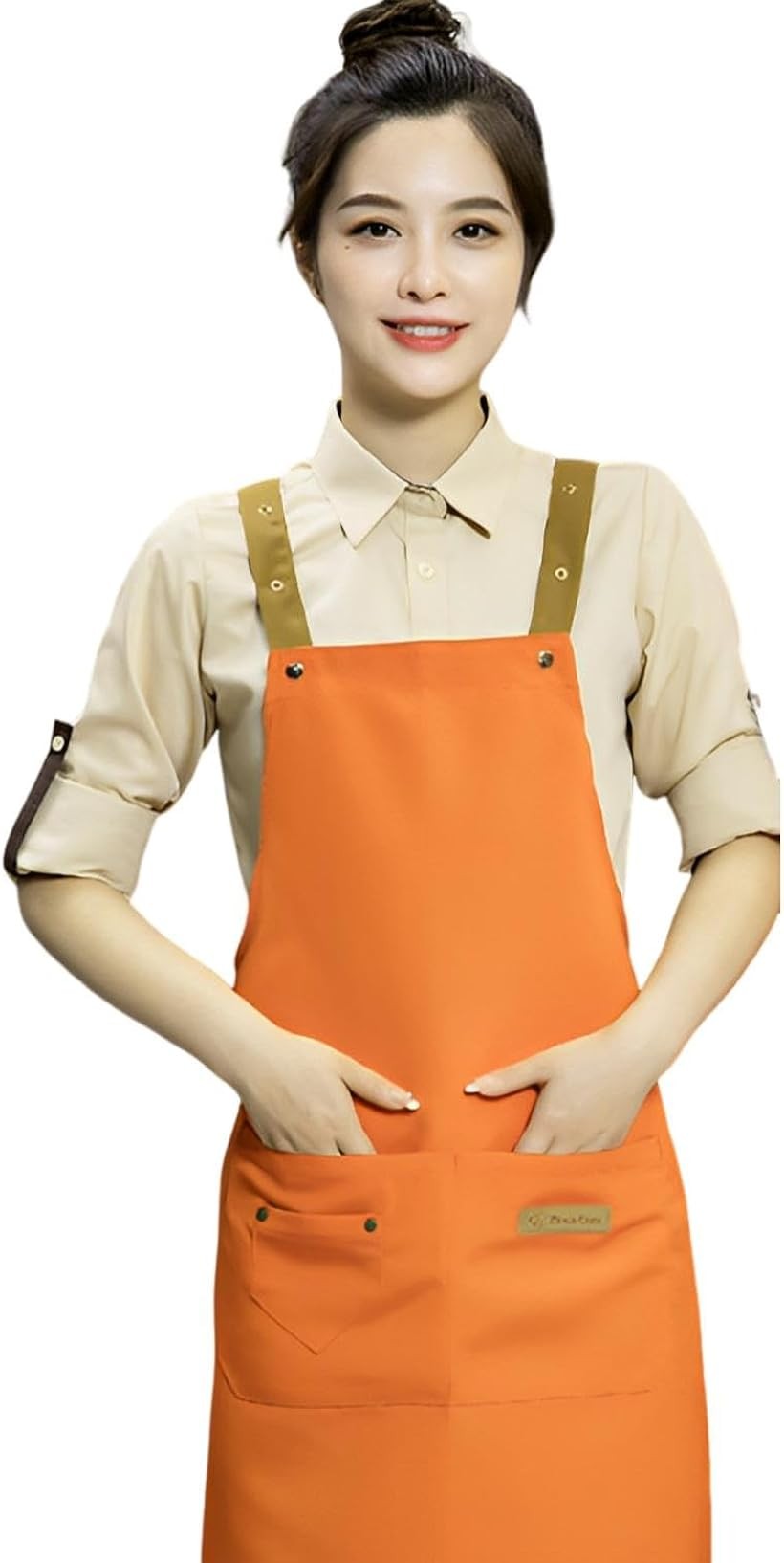 Rakuten - エプロン カフェエプロン おしゃれ かわいい メンズ レディース 防水 防油 シンプル オレンジ (オレンジ, Free Size)