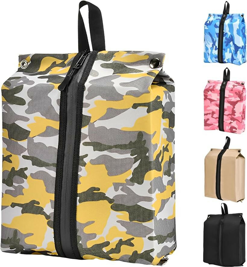 Shoes Bags - シューズケース シューズバッグ 靴袋 スパイク入れ シューズ入れ 防水 防臭 迷彩イエロー (迷彩イエロー)