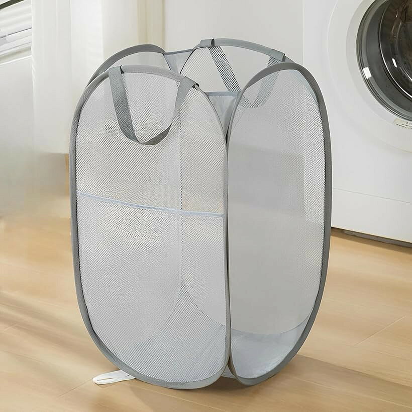 洗濯かご ランドリー バスケット ランドリーバッグ 折畳み 縦型 大容量 カゴ グレー (縦型 グレー, 大)